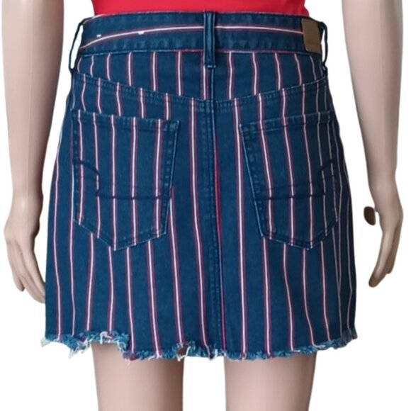 American Eagle Striped Mini Skirt 6 Red White Blue Super Stretch Denim Cut Off - Picture 5 of 12
